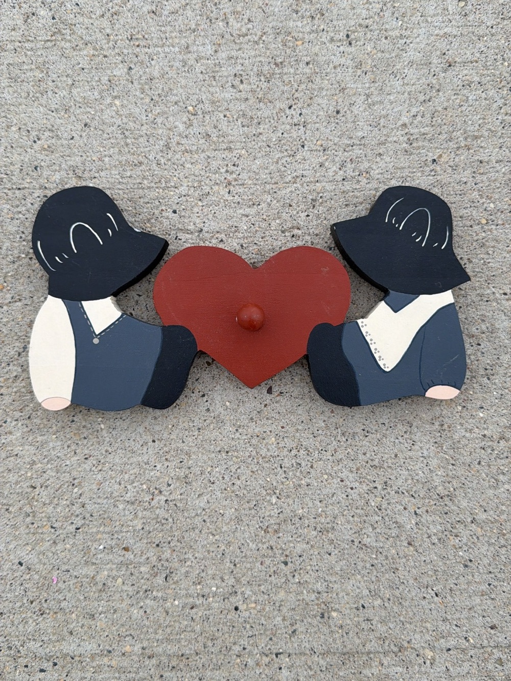 Vintage Hand Painted Wooden Amish Couple Folk Art Wall Hook Shaker Peg Hanger